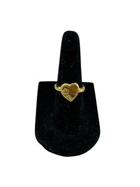 Kids Gold Tone Heart Ring Adjustable Child Size Engraved Costume Jewelry